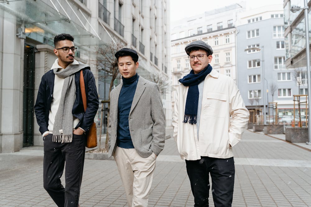 fashionable men walking